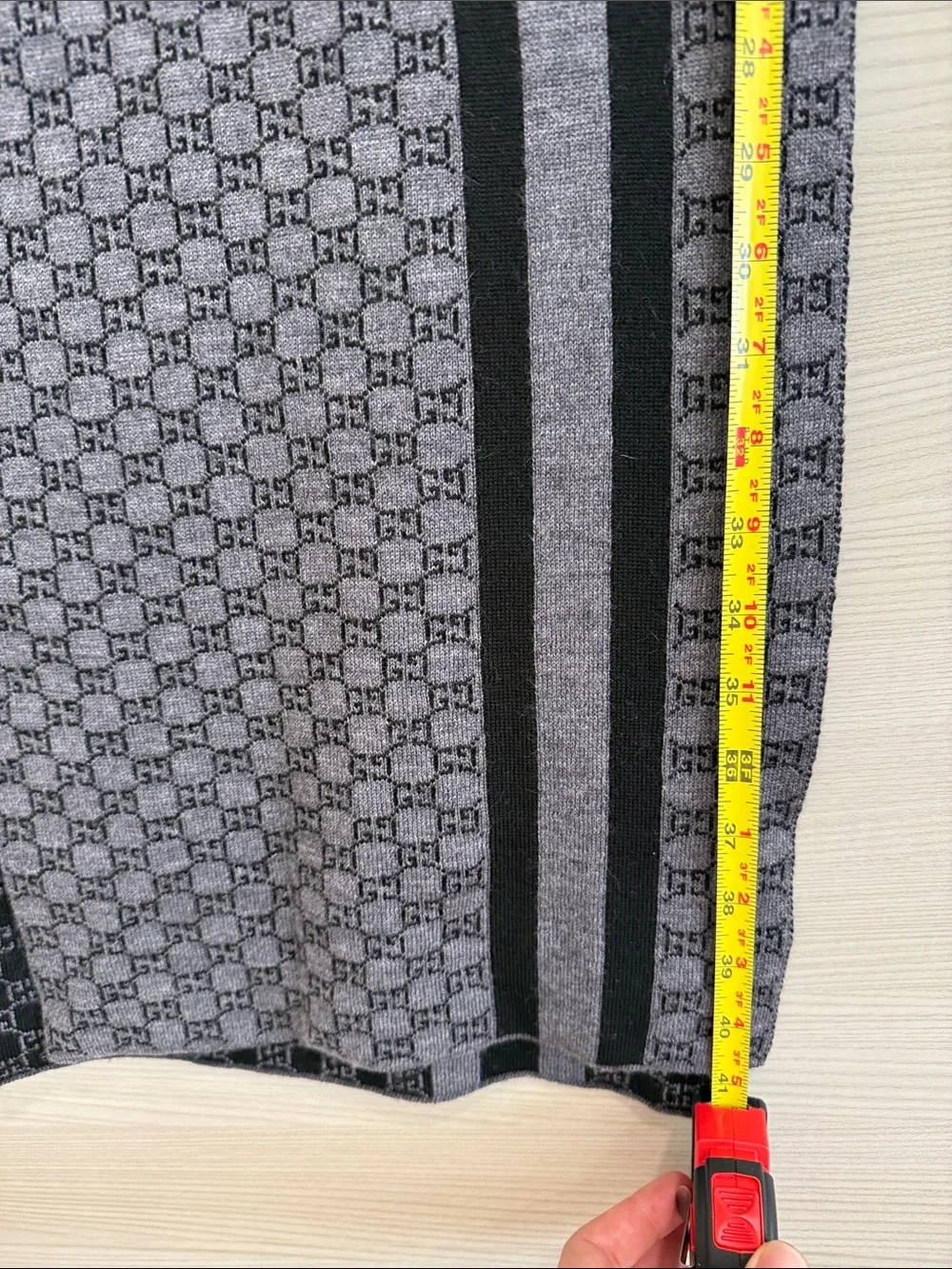 Gucci GG Monogram Wool Silk Scarf Gray Black Reversible